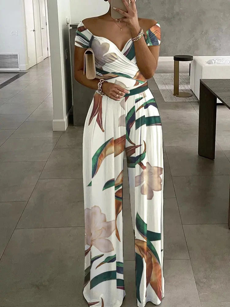 Macacão estampado floral ,verão elegante fora do ombro sem mangas