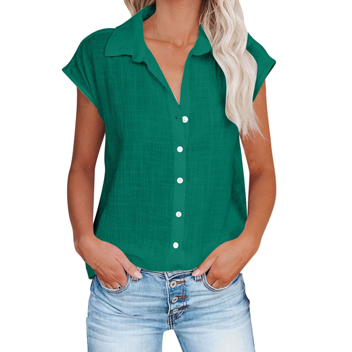 Blusa de linho casual manga curta