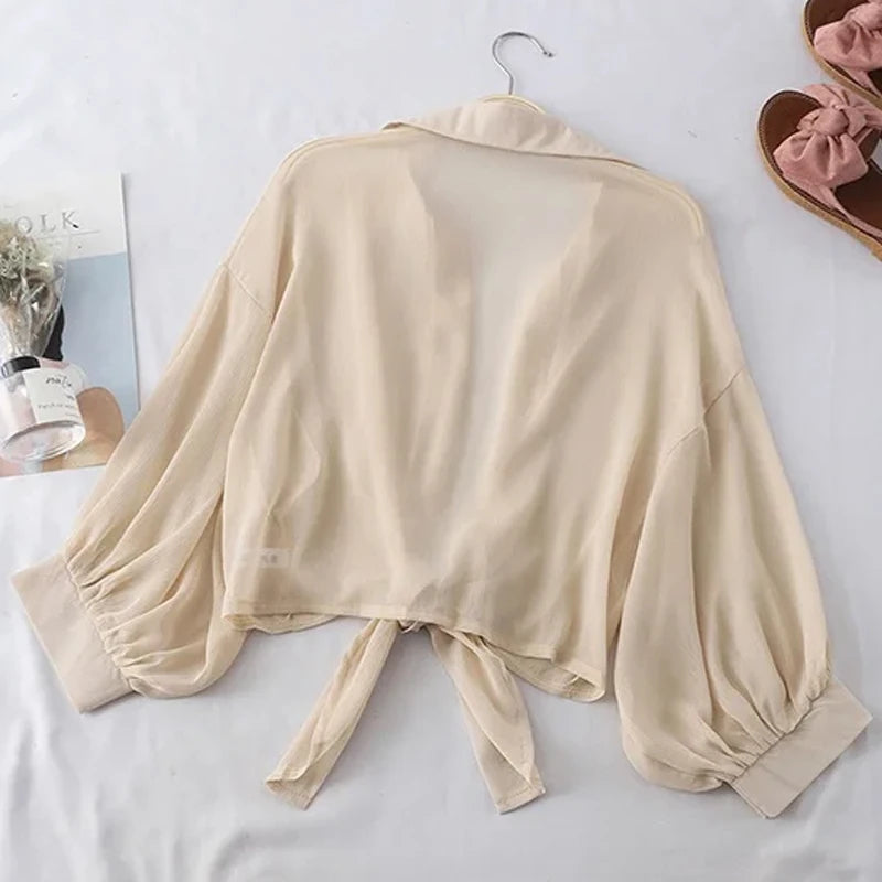 Camisa casual botão solto oco