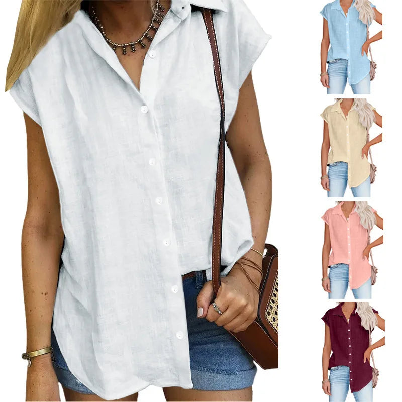 Blusa de linho casual manga curta