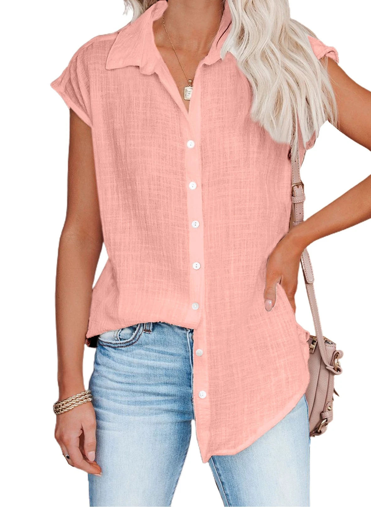 Blusa de linho casual manga curta