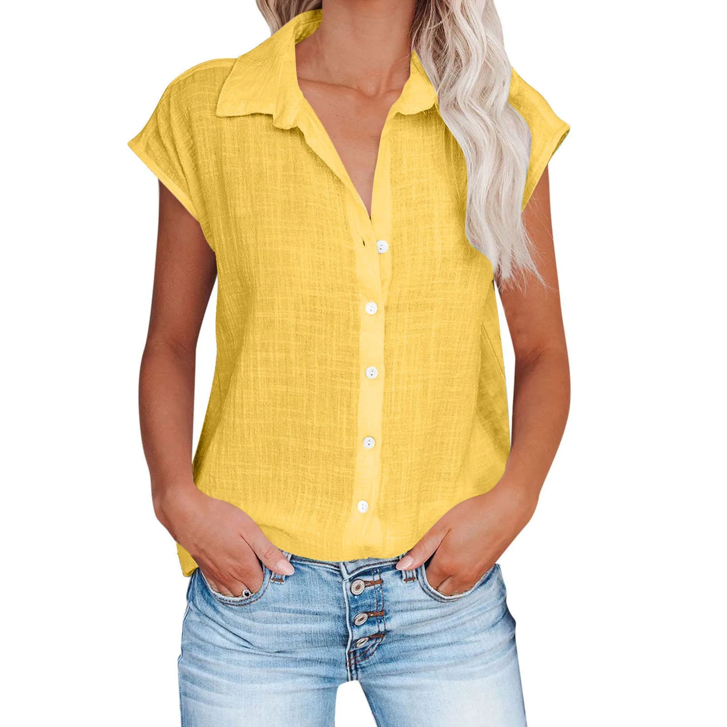 Blusa de linho casual manga curta