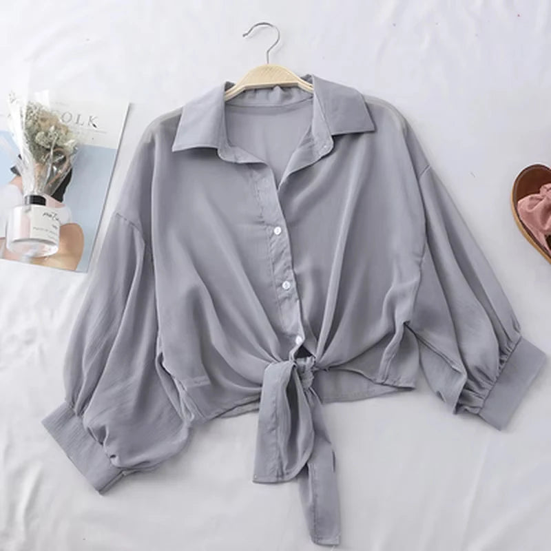 Camisa casual botão solto oco