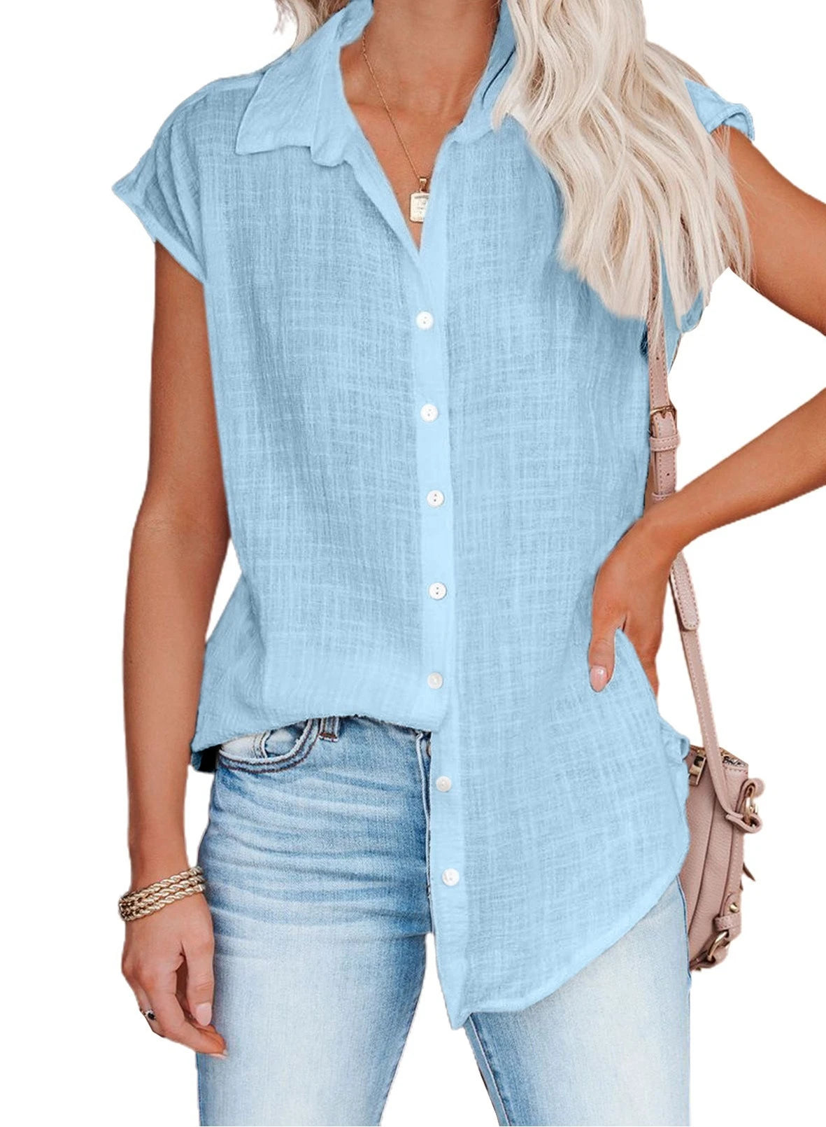 Blusa de linho casual manga curta