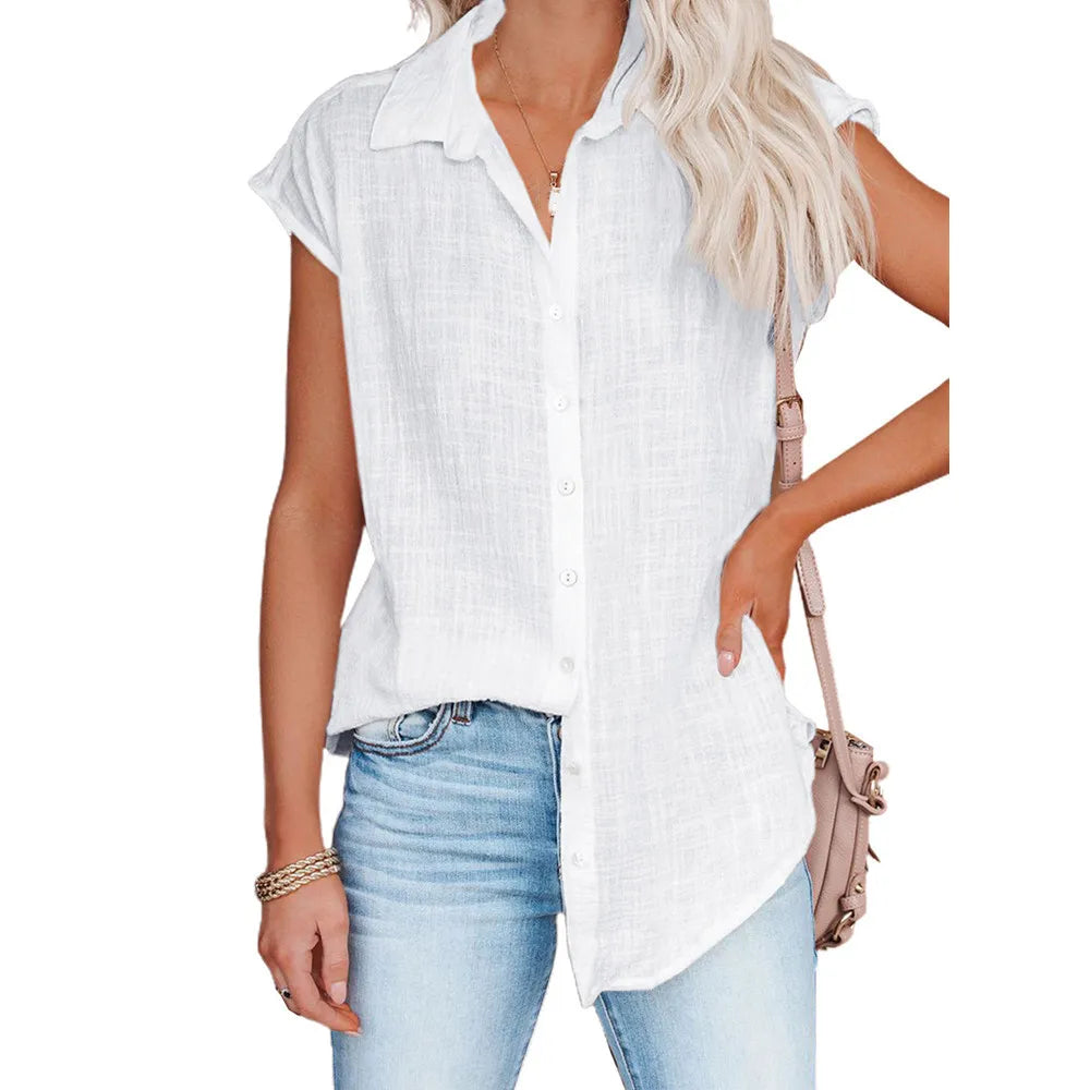 Blusa de linho casual manga curta