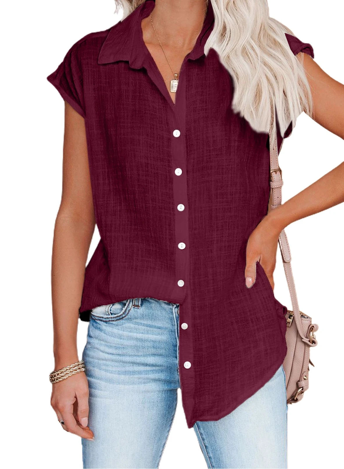 Blusa de linho casual manga curta