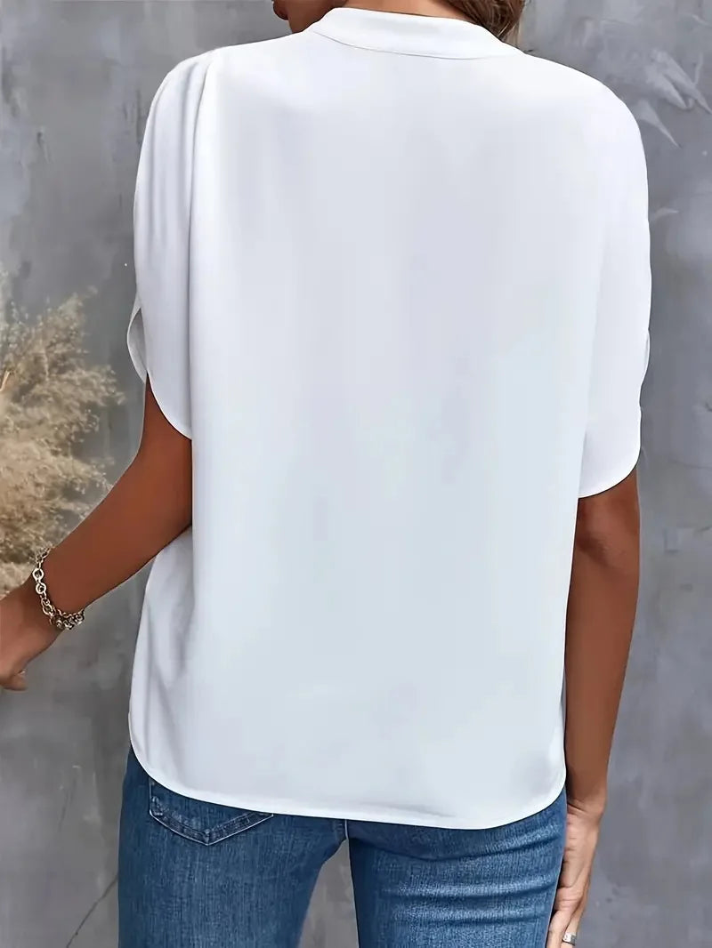 Blusa elegante novo decote em v manga curta casual