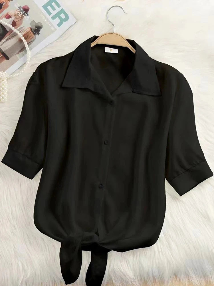 Camisa chiffon de manga curta