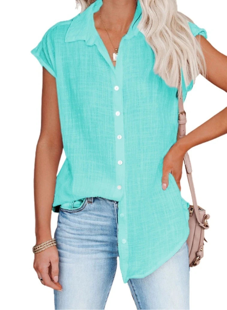 Blusa de linho casual manga curta