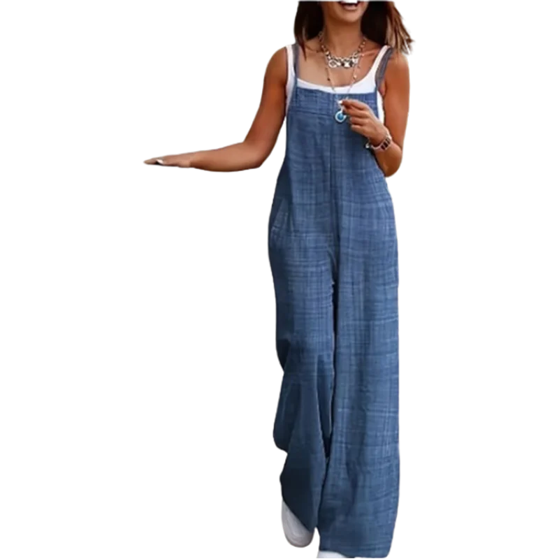 Macacão feminino sem mangas com suspensório solto bolso casual monocromático