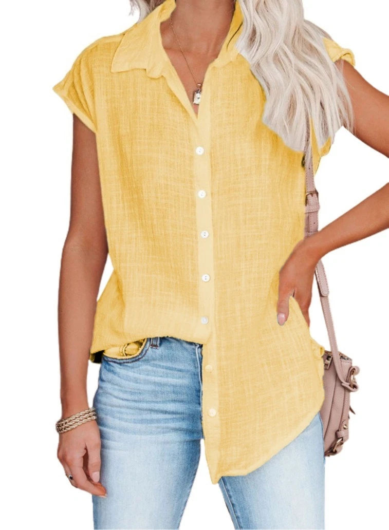 Blusa de linho casual manga curta