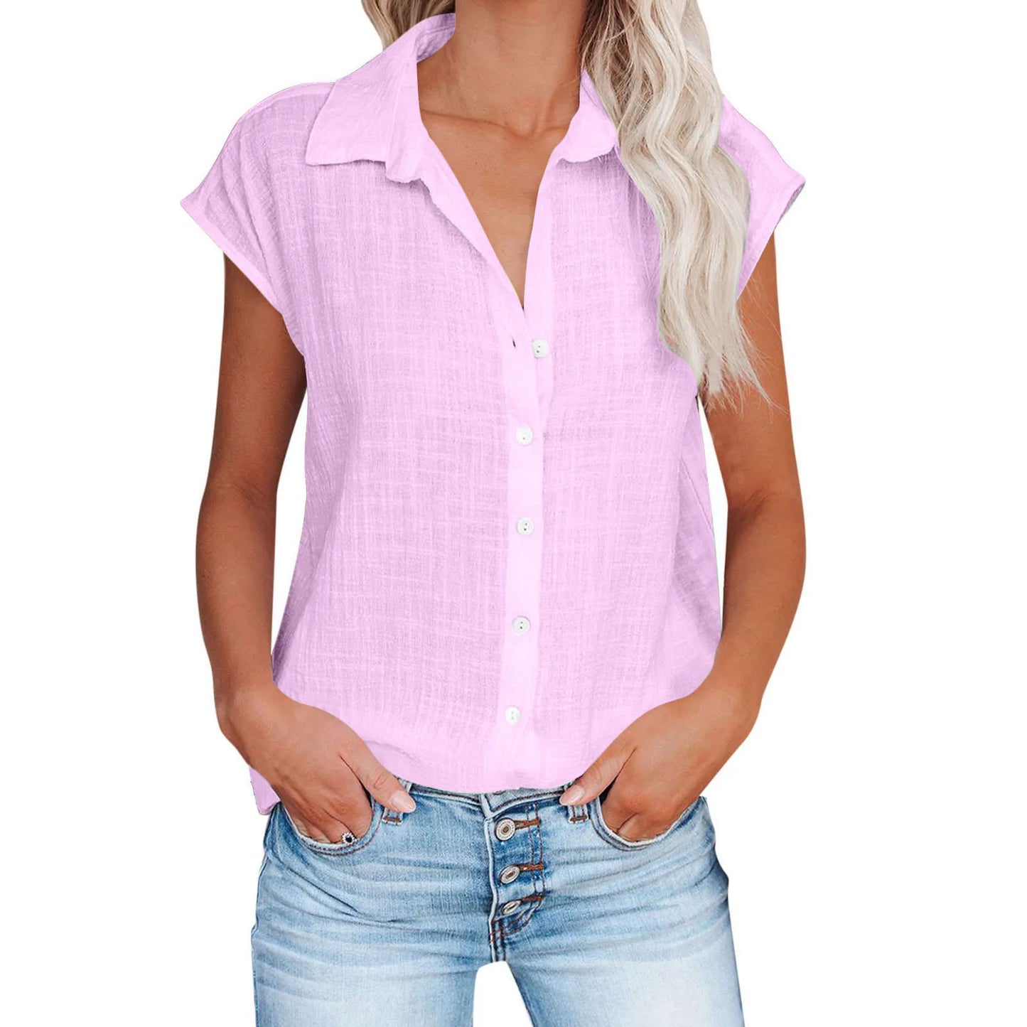 Blusa de linho casual manga curta