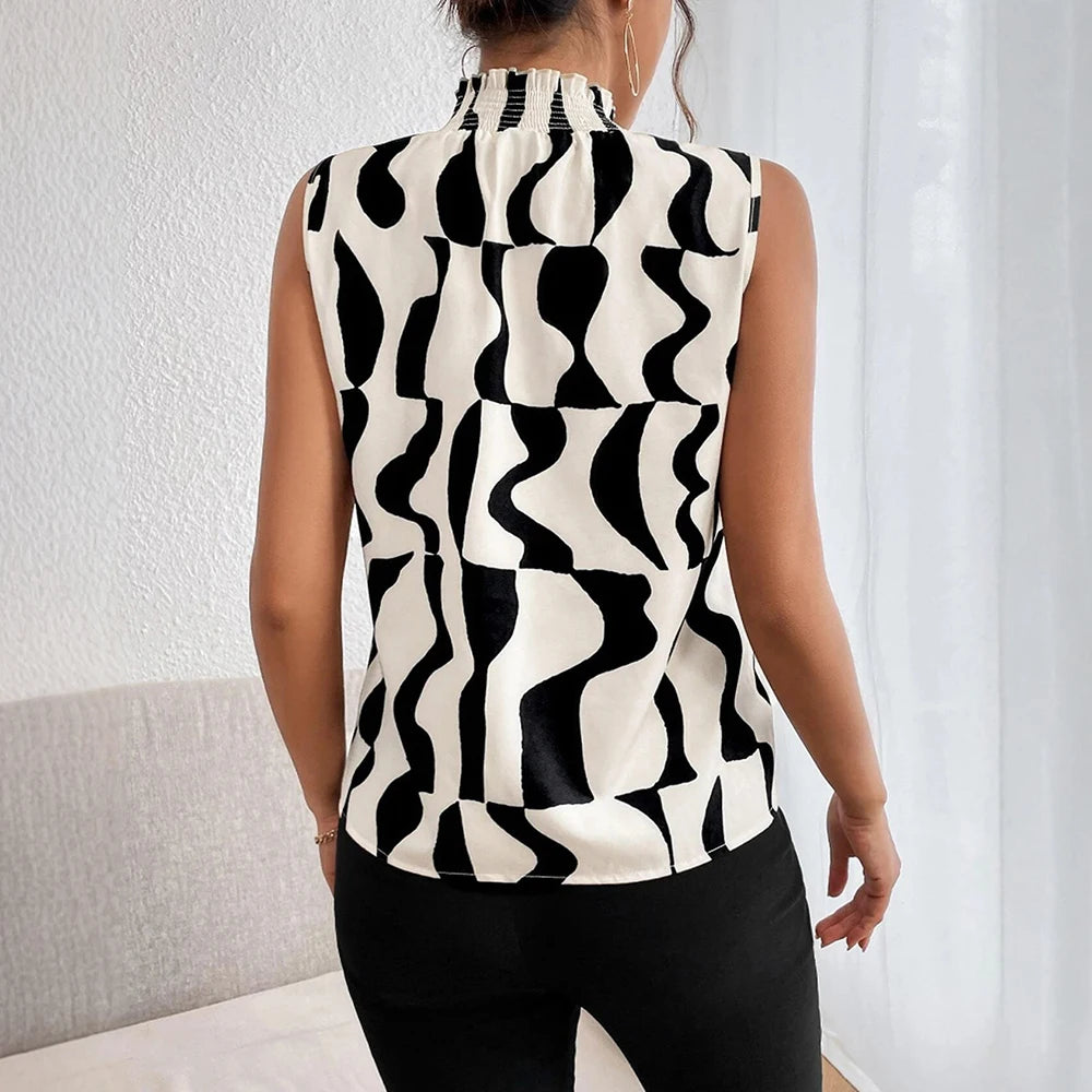 Blusa Gola Alta Verão Casual Sem Mangas
