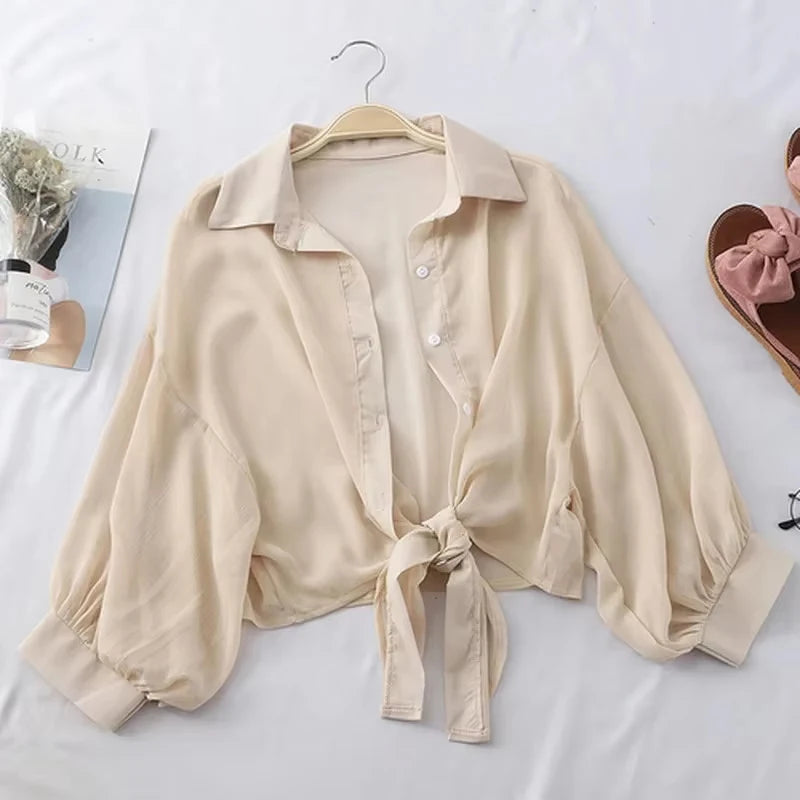 Camisa casual botão solto oco