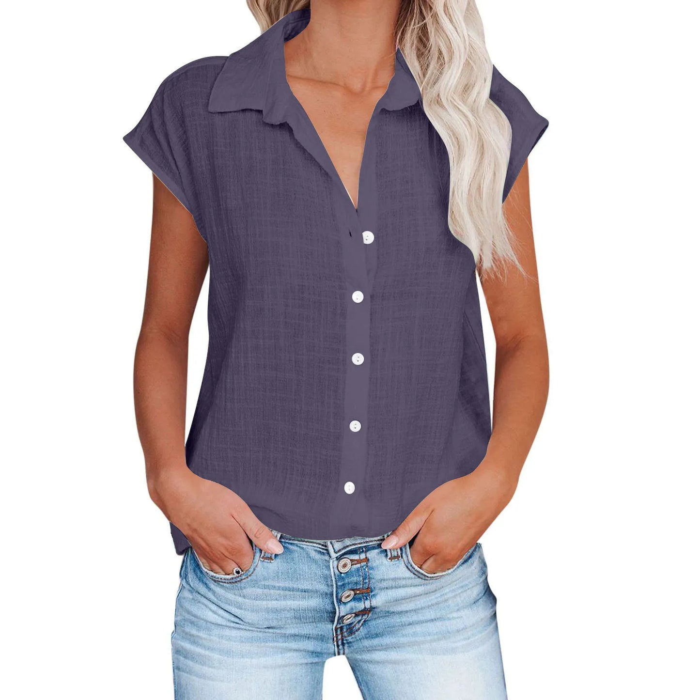 Blusa de linho casual manga curta