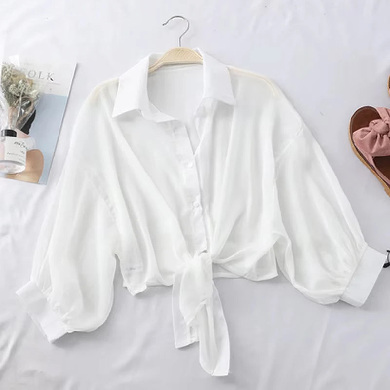 Camisa casual botão solto oco
