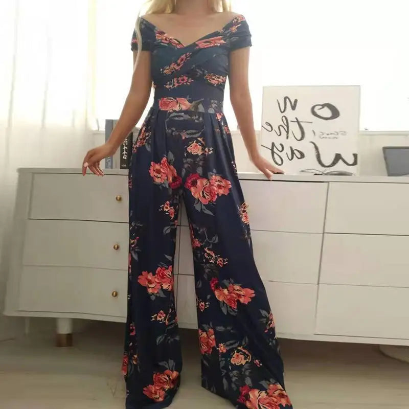 Macacão estampado floral ,verão elegante fora do ombro sem mangas