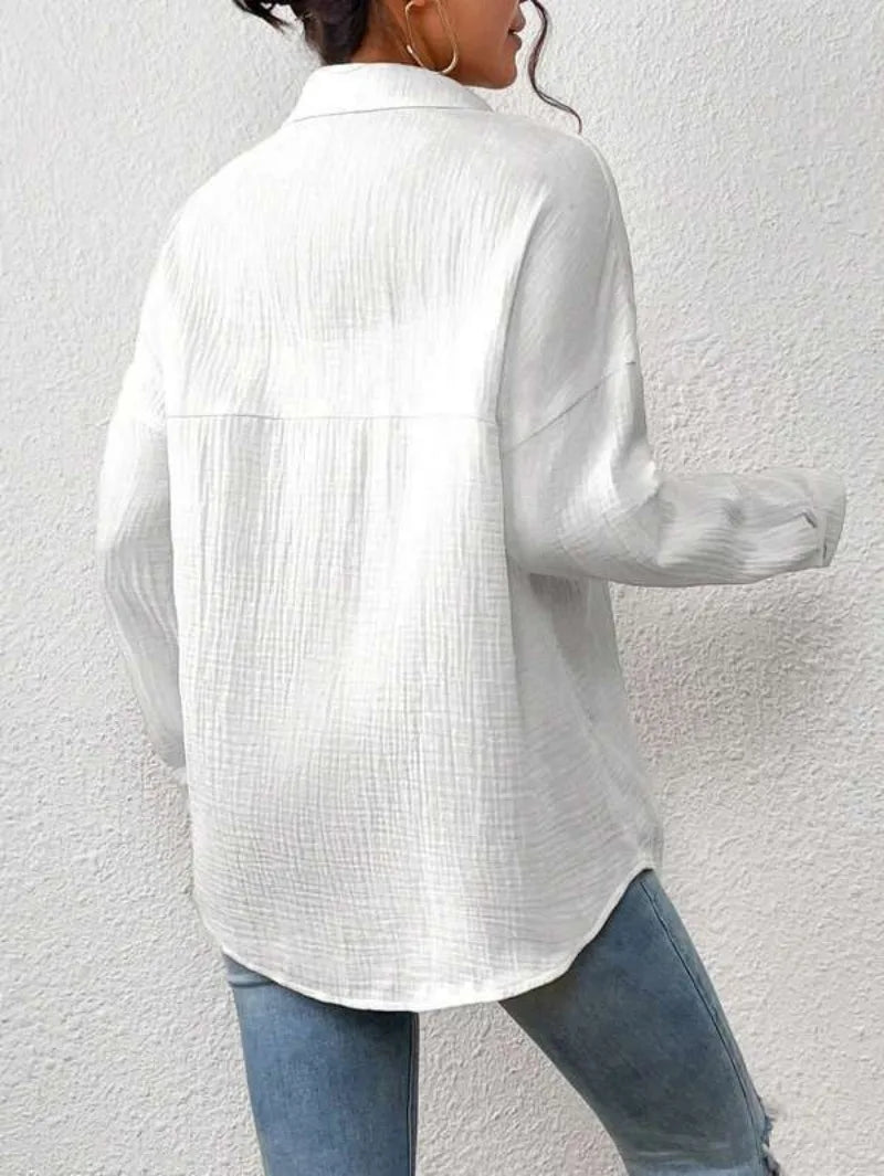 Camisa feminina casual turn down collar manga longa