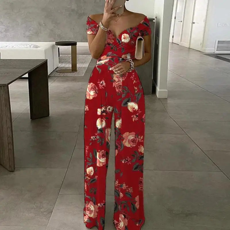 Macacão estampado floral ,verão elegante fora do ombro sem mangas