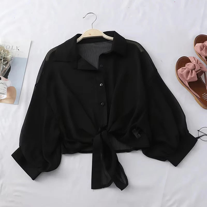 Camisa casual botão solto oco