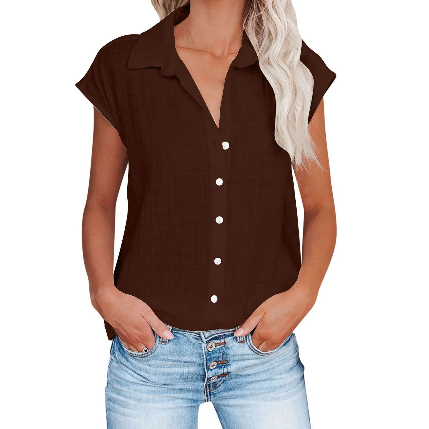 Blusa de linho casual manga curta