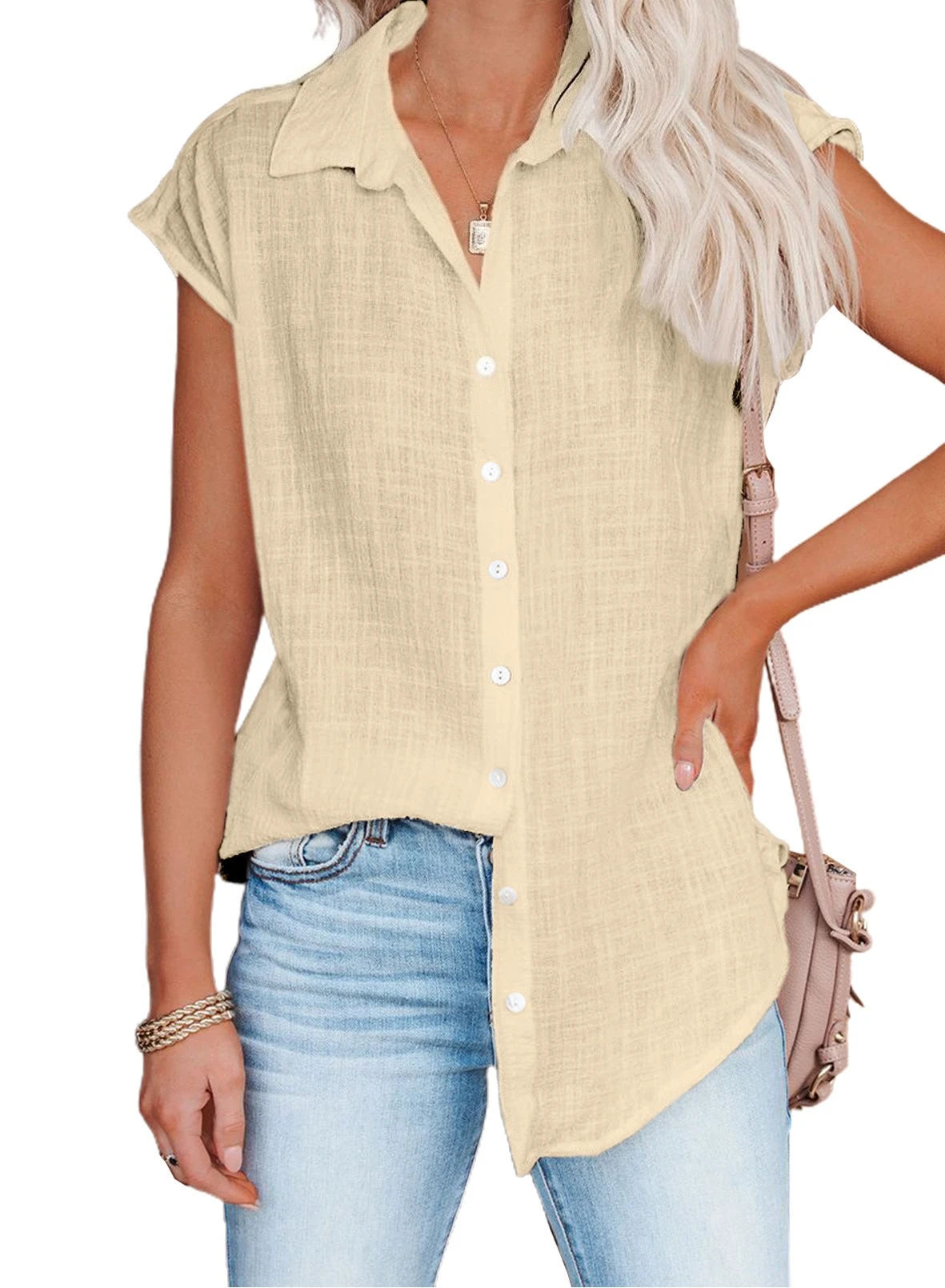 Blusa de linho casual manga curta