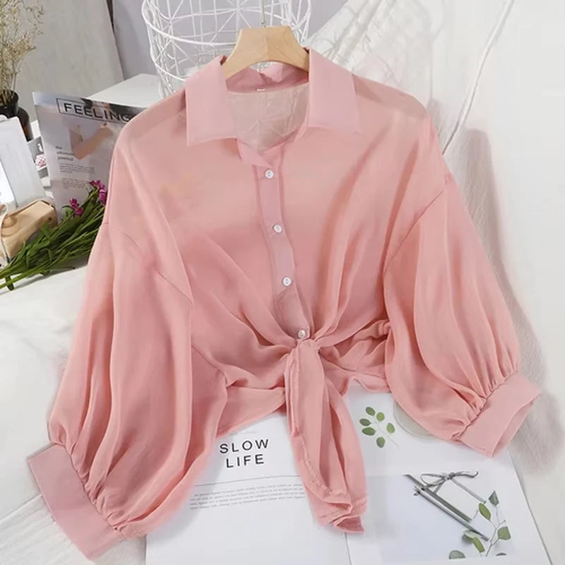 Camisa casual botão solto oco