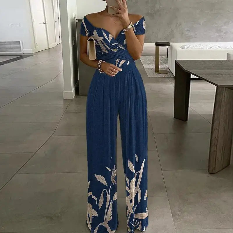 Macacão estampado floral ,verão elegante fora do ombro sem mangas