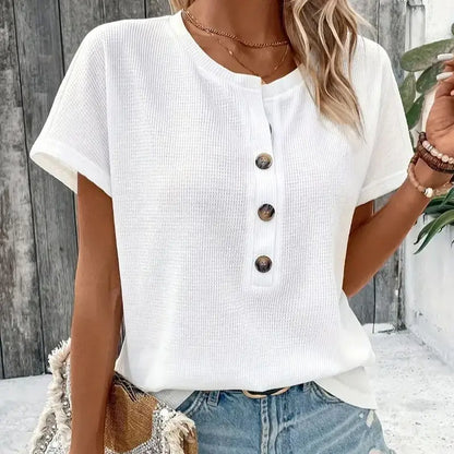 Camiseta de verão decote em V manga de três pontos