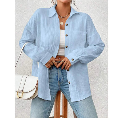 Camisa feminina casual turn down collar manga longa