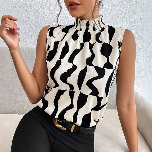 Blusa Gola Alta Verão Casual  Sem Mangas