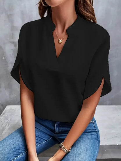 Blusa elegante novo decote em v manga curta casual