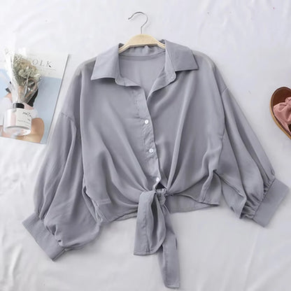 Camisa casual botão solto oco