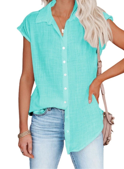 Blusa de linho  casual manga curta