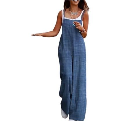 Macacão feminino sem mangas com suspensório solto bolso casual monocromático