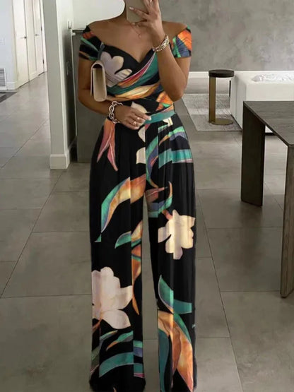 Macacão estampado floral ,verão elegante fora do ombro sem mangas