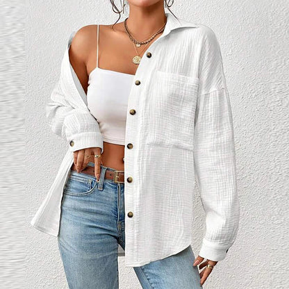 Camisa feminina casual turn down collar manga longa