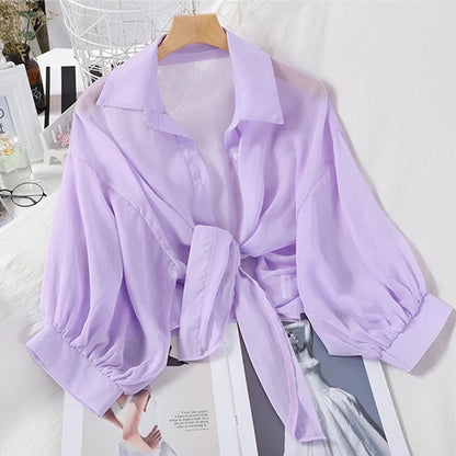 Camisa casual botão solto oco