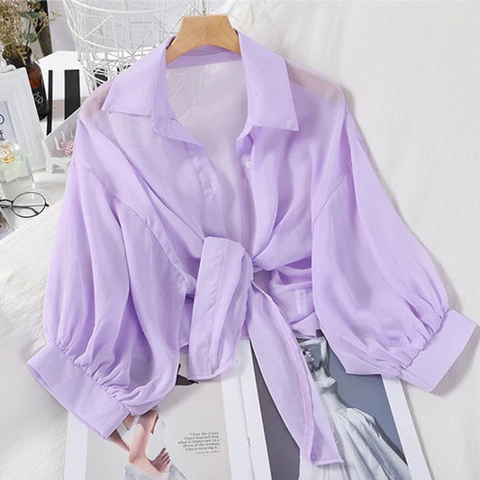 Camisa casual botão solto oco