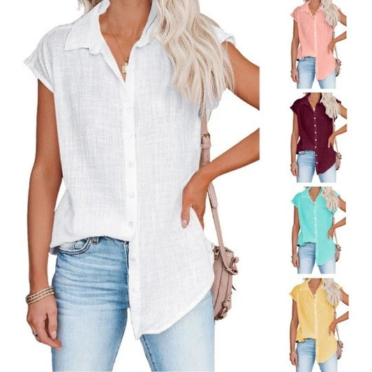Blusa de linho  casual manga curta