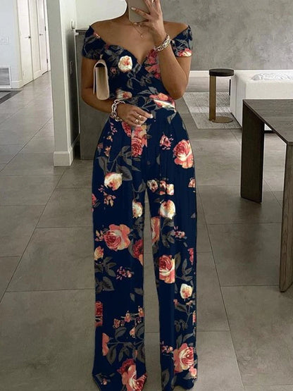 Macacão estampado floral ,verão elegante fora do ombro sem mangas